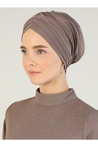 Çapraz Üç Bantlı Hazır Türban - Vizon - 56 - ürün fotoğrafı