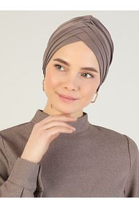 Çapraz Üç Bantlı Hazır Türban - Vizon - 56 - ürün fotoğrafı