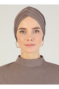 Çapraz Üç Bantlı Hazır Türban - Vizon - 56 - ürün fotoğrafı