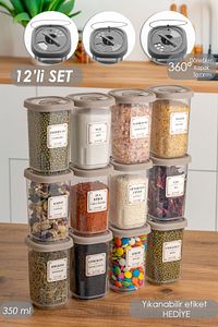 1061 12li Kilit Kapak Etiketli Baharatlık Seti-baharatlık-saklama Kabı-350ml ürün fotoğrafı