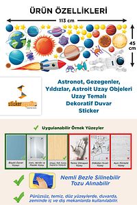 Astronot, Gezegenler, Yıldızlar, Astroit Uzay Objeleri Uzay Temalı Dekoratif Duvar Sticker ürün fotoğrafı