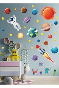 Astronot, Gezegenler, Yıldızlar, Astroit Uzay Objeleri Uzay Temalı Dekoratif Duvar Sticker ürün fotoğrafı