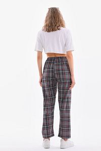 Ekose Baskılı Penye Pamuklu Kumaş Unisex Relaxed Yazlık Pijama Altı Gri ürün fotoğrafı