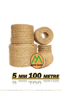Tam Kesit 100 Metre Jüt Ip Kendir Halat 5 Mm Jut Halat-HasırIp-Kendir Ip-Salıncak Ipi 5 MM 100 METRE ürün fotoğrafı