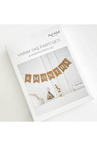 Yarım Yaş 6 Months 3 Lü Kraft Kırlangıç Bayraklı Set Hasır Şapka Pasta Süsü ürün fotoğrafı