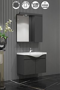 Yıldız 55 Cm Banyo Dolabı Takımı Antrasit Gri Mat Renkli Mdf Seramik Lavabolu Asma Dolap ürün fotoğrafı
