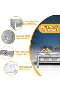 Katlanır Mangal, Paslanmaz Çelik Krom, Barbekü Kömür Mangalı, Izgaralı, Taşınabilir Pratik Mangal ürün fotoğrafı