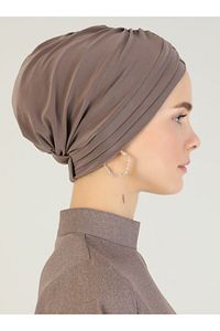 Çapraz Üç Bantlı Hazır Türban - Vizon - 56 - ürün fotoğrafı