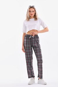 Ekose Baskılı Penye Pamuklu Kumaş Unisex Relaxed Yazlık Pijama Altı Gri ürün fotoğrafı