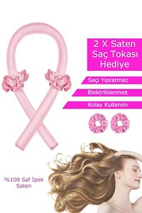 Isısız Saç Şekillendirme Seti Pudra Pembe Saten Saç Sosisi Saç Bigudisi Seti Saç Şekillendirici ürün fotoğrafı