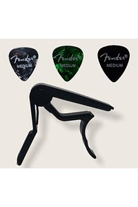 Gitar Ve Bağlama Kaposu Fc-75 Capo + 3 Adet Fender Medium Picks Pena ürün fotoğrafı