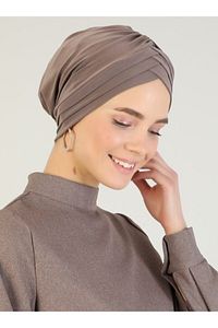 Çapraz Üç Bantlı Hazır Türban - Vizon - 56 - ürün fotoğrafı