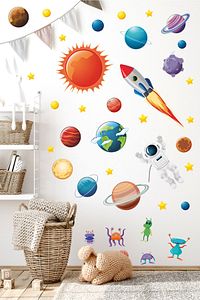 Astronot, Gezegenler, Yıldızlar, Astroit Uzay Objeleri Uzay Temalı Dekoratif Duvar Sticker ürün fotoğrafı