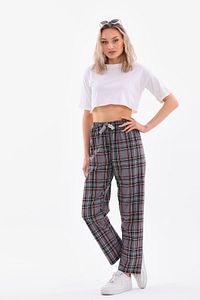 Ekose Baskılı Penye Pamuklu Kumaş Unisex Relaxed Yazlık Pijama Altı Gri ürün fotoğrafı