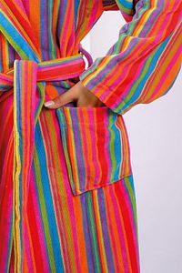 %100 Pamuk Gökkuşağı Kimono Yaka Kapşonlu Kadın Bornoz ürün fotoğrafı