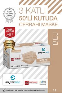 Meltblown Filtreli, Yassı Ipli, 3 Katlı Ten Rengi Cerrahi Maske (1KUTU/50 ADET) ürün fotoğrafı