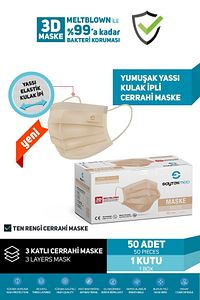 Meltblown Filtreli, Yassı Ipli, 3 Katlı Ten Rengi Cerrahi Maske (1KUTU/50 ADET) ürün fotoğrafı