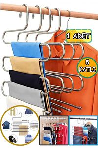5 Katlı Metal Pantolon Elbise Askısı Giysi Eşarp Fular Havlu Kravat Düzenleyici ürün fotoğrafı