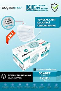 Meltblown Filtreli, 3 Katlı Yassı Ipli Beyaz Maske (1 KUTU/50 ADET) ürün fotoğrafı