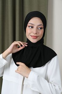 Tessetür Kadın Çıtçıtlı Hijap Bone Hazır Türban Şal Siyah ürün fotoğrafı