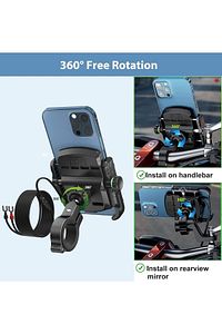 Ayna ve Gidon Bağlantılı Motorsiklet Telefon Tutucu Bisiklet ATV Telefon Tutacağı USB ŞARJ 2 in 1 ürün fotoğrafı