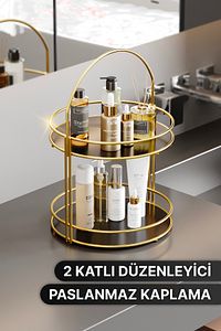 Banyo Düzenleyici Organizer Takı Kozmetik Havlu Rafı Standı 2 Katlı 40cm ürün fotoğrafı