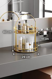 Banyo Düzenleyici Organizer Takı Kozmetik Havlu Rafı Standı 2 Katlı 40cm ürün fotoğrafı
