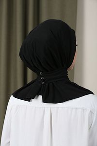 Tessetür Kadın Çıtçıtlı Hijap Bone Hazır Türban Şal Siyah ürün fotoğrafı