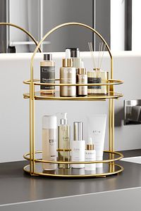 Banyo Düzenleyici Organizer Takı Kozmetik Havlu Rafı Standı 2 Katlı 40cm ürün fotoğrafı