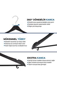 Ahşap Görünümlü Plastik Siyah Kıyafet Elbise Askısı Askılığı Gömlek Askısı Pantolon Askısı 10'lu ürün fotoğrafı