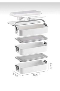 3 Katlı Taşınabilir Yemek Kabı – Lunch Box Diyet Beslenme Kutusu Saklama Kabı Çatal Kaşıklı Gri ürün fotoğrafı