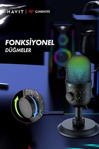Gamenote GK52 RGB Gaming Profesyonel Oyuncu Yayıncı Mikrofonu ürün fotoğrafı