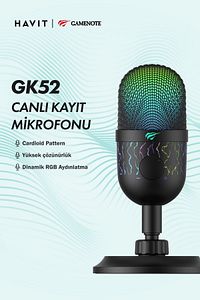 Gamenote GK52 RGB Gaming Profesyonel Oyuncu Yayıncı Mikrofonu ürün fotoğrafı