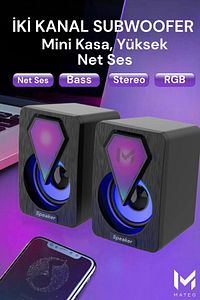 Bilgisayar Hoparlörü Rgb Led Işıklı Gaming Oyuncu Hoparlörü 3.5mm Jack Usb Speaker 1+1 Ses Sistemi ürün fotoğrafı