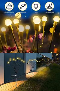 2 Adet 6 Led'li (RENKLİ) Güneş Enerjili Ateş Böceği Çiçek Lamba 12adet Rgbli Led Işık ürün fotoğrafı