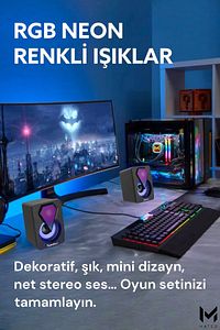 Bilgisayar Hoparlörü Rgb Led Işıklı Gaming Oyuncu Hoparlörü 3.5mm Jack Usb Speaker 1+1 Ses Sistemi ürün fotoğrafı