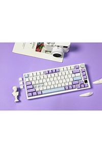 Ajazz Ak820 %75 Mekanik Klavye Akıllı Ekranlı Bağlantı Modlu Profesyonel Gaming Klavye Mor Beyaz ürün fotoğrafı