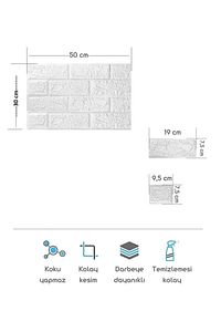 50 X 30 Cm 0,17 M² Kendinden Yapışkanlı Duvar Kağıdı Esnek Köpük Paneli 3d Boyutlu Tuğla Desen Beyaz ürün fotoğrafı