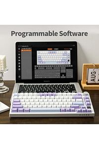Ajazz Ak820 %75 Mekanik Klavye Akıllı Ekranlı Bağlantı Modlu Profesyonel Gaming Klavye Mor Beyaz ürün fotoğrafı