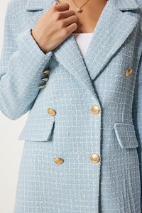 Kadın Gök Mavi Dügmeli Blazer Tüvit Ceket WF00004 ürün fotoğrafı