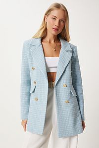 Kadın Gök Mavi Dügmeli Blazer Tüvit Ceket WF00004 ürün fotoğrafı