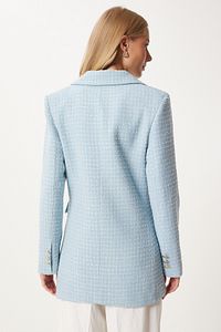 Kadın Gök Mavi Dügmeli Blazer Tüvit Ceket WF00004 ürün fotoğrafı