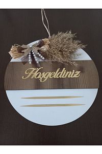 Hoşgeldiniz Yazılı Aynalı Pleksi Ahşap Kapı Süsü ürün fotoğrafı