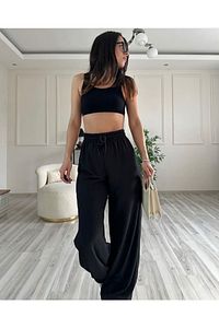 Kadın Yazlık Tiril Gofre Kumaş Geniş Paça Pantolon ürün fotoğrafı