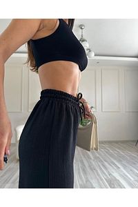 Kadın Yazlık Tiril Gofre Kumaş Geniş Paça Pantolon ürün fotoğrafı