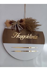 Hoşgeldiniz Yazılı Aynalı Pleksi Ahşap Kapı Süsü ürün fotoğrafı