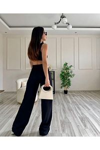 Kadın Yazlık Tiril Gofre Kumaş Geniş Paça Pantolon ürün fotoğrafı