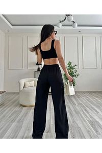 Kadın Yazlık Tiril Gofre Kumaş Geniş Paça Pantolon ürün fotoğrafı