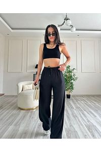 Kadın Yazlık Tiril Gofre Kumaş Geniş Paça Pantolon ürün fotoğrafı