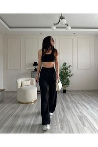 Kadın Yazlık Tiril Gofre Kumaş Geniş Paça Pantolon ürün fotoğrafı